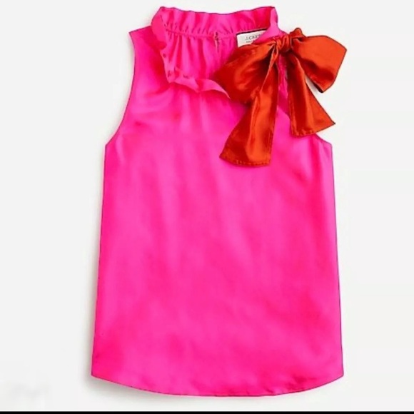J. CREW Pink & Red Bow Ruffle Collar Sleeveless Blouse Size XL - Picture 1 of 5